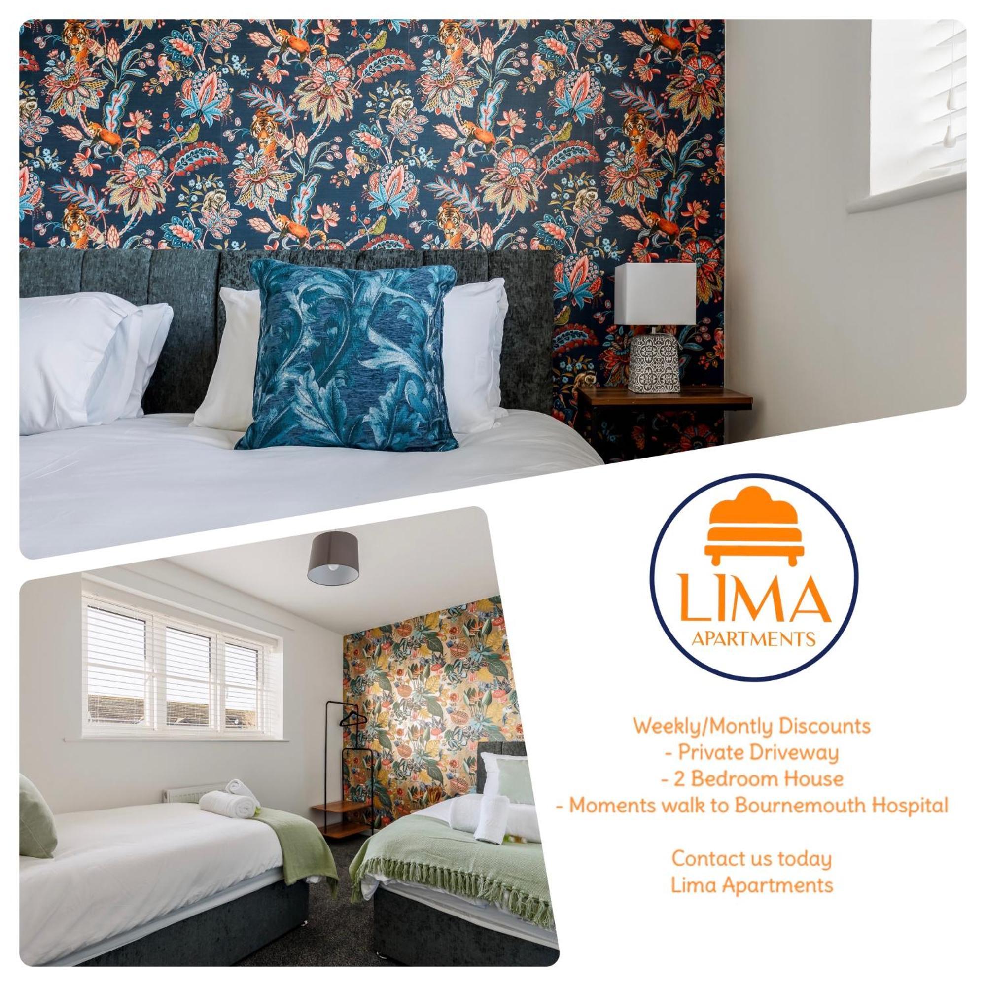 2 Bedroom House-Driveway - Bournemouth Hospital - Long Stay Discounts - Lima Apartments Ltd Exterior foto